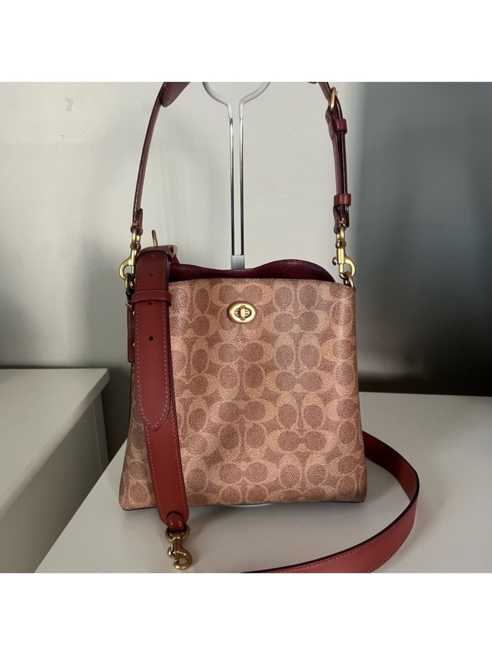 Coach Signature Canvas Shoulder Bag in Brown and Rust